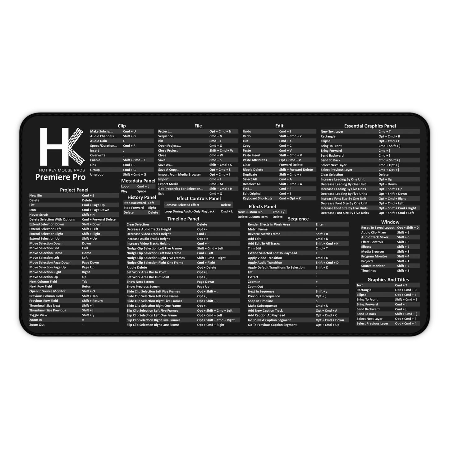 Mac Premiere Pro Hot Key Mouse Pad