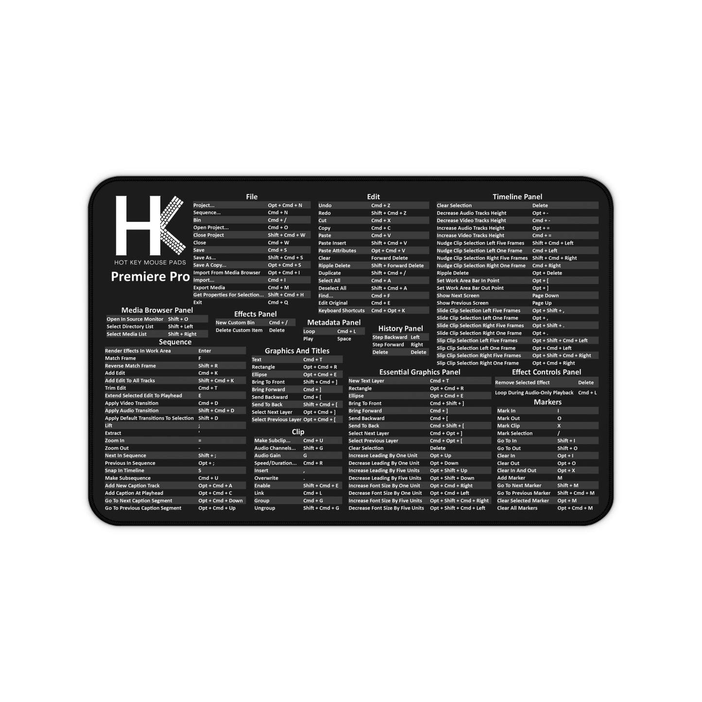 Mac Premiere Pro Hot Key Mouse Pad