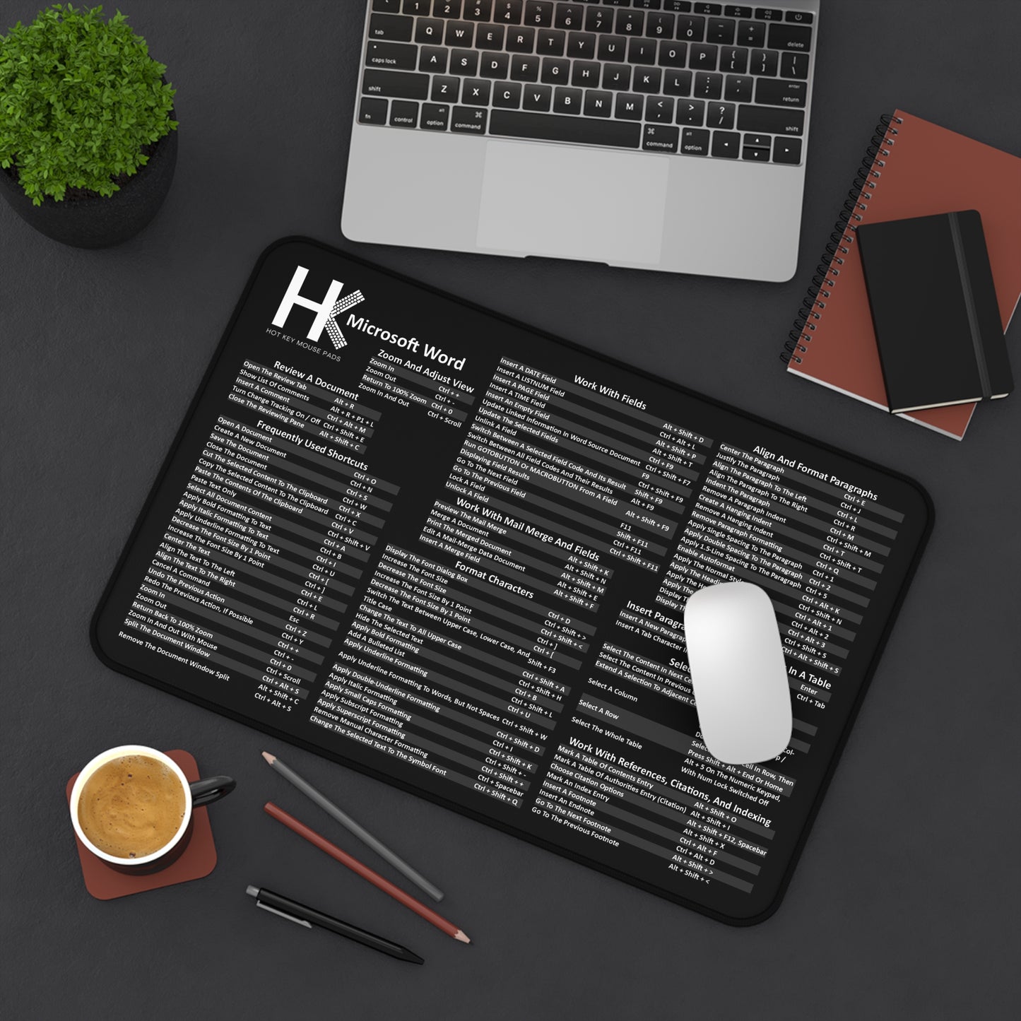 Windows Microsoft Word Hot Key Mouse Pad - Shortcut Key Mouse Pad β Office Desk Mat for Writers, Students & Professionals
