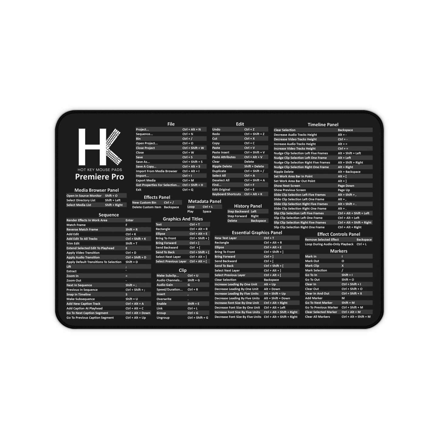 Windows Premiere Pro Hot Key Mouse Pad