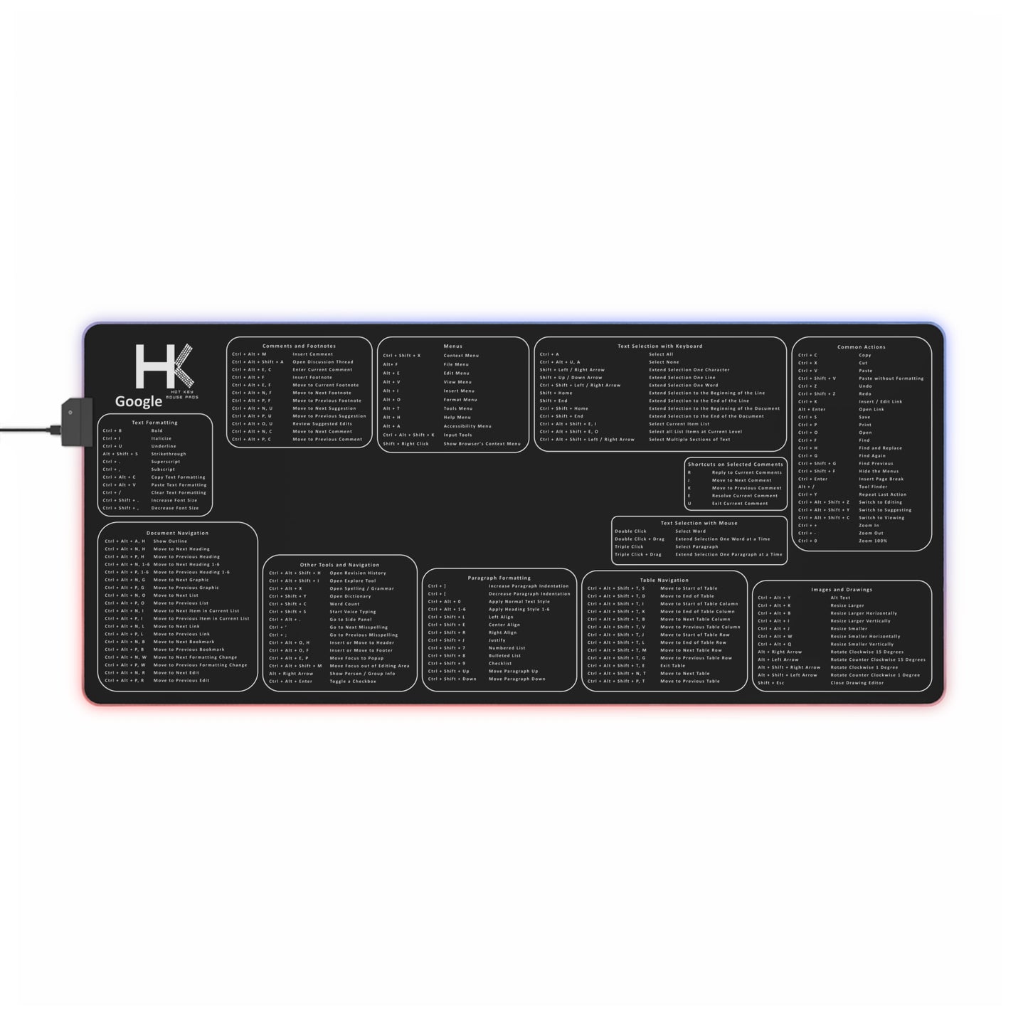 Windows Google XL LED Hot Key Mouse Pad