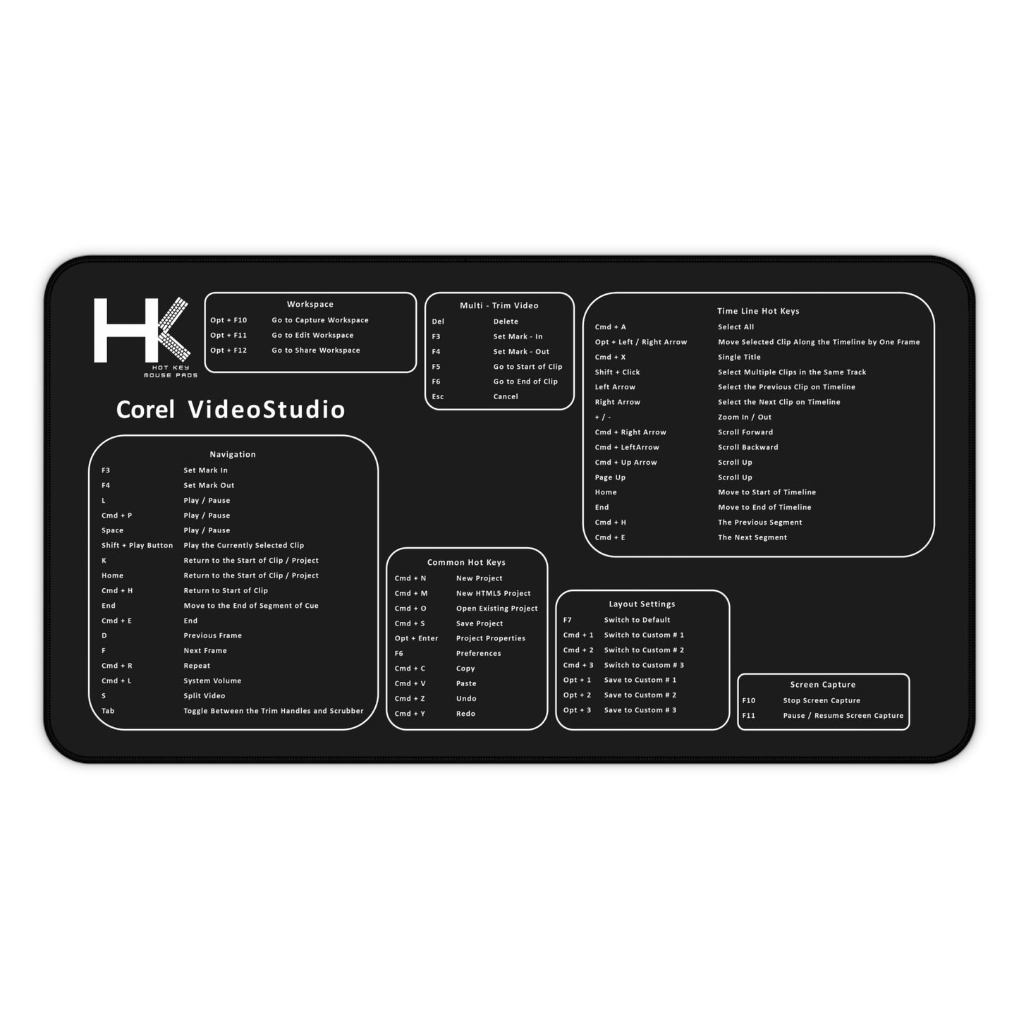 Mac Corel VideoStudio Hot Keys Mouse Pad Large