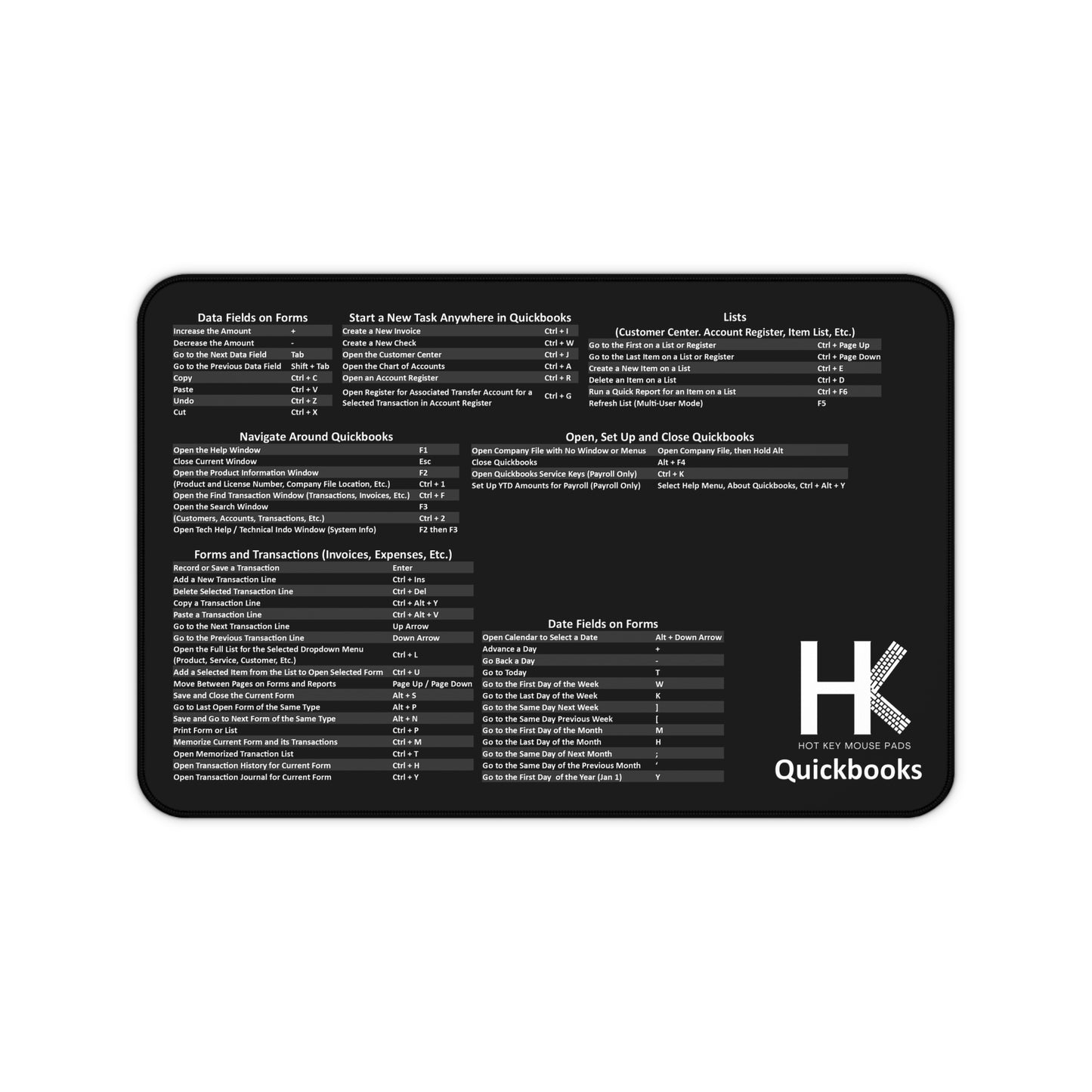 Windows QuickBooks Hot Key Mouse Pad - Reference Shortcut Key Mouse Pad for Accountants & Bookkeepers