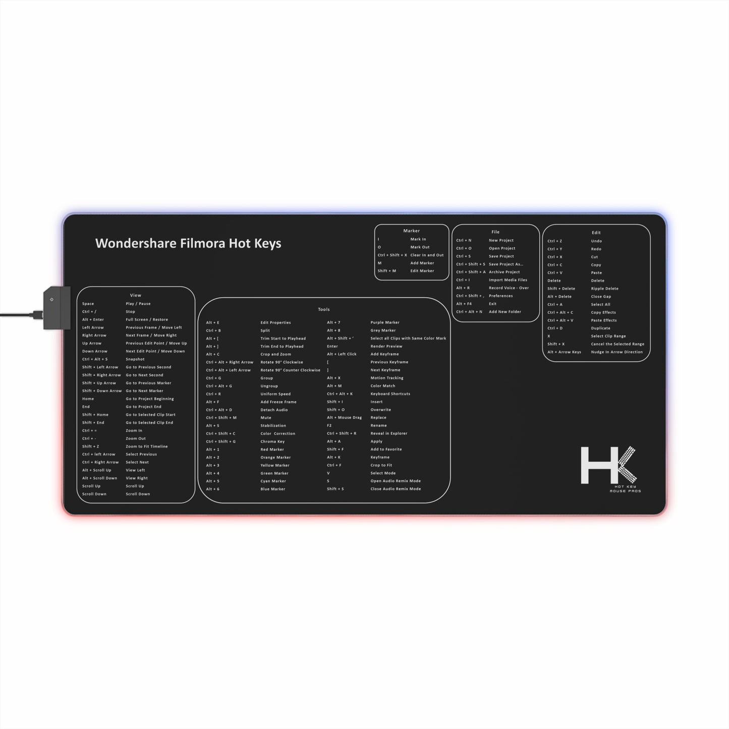 Windows Wondershare Filmora Medium Hot Key LED Mouse Pad