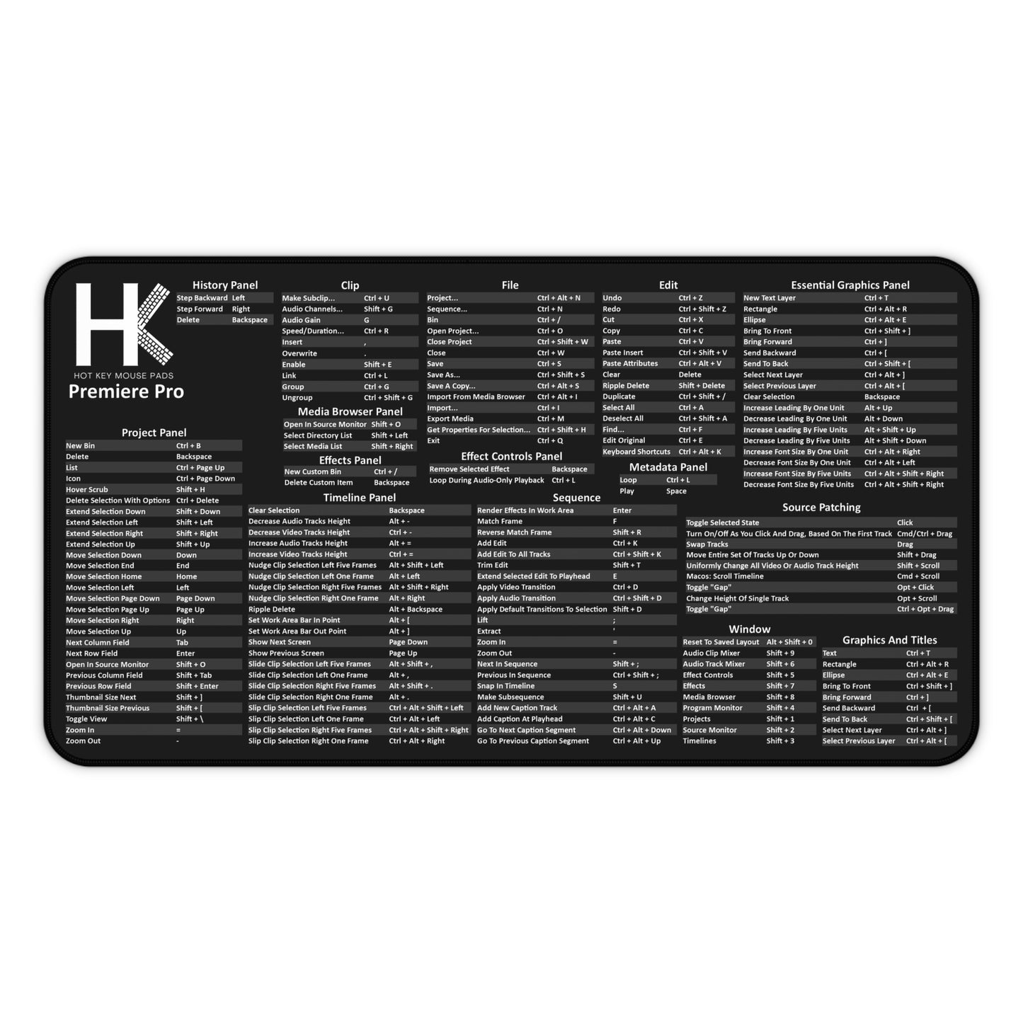 Windows Premiere Pro Hot Key Mouse Pad