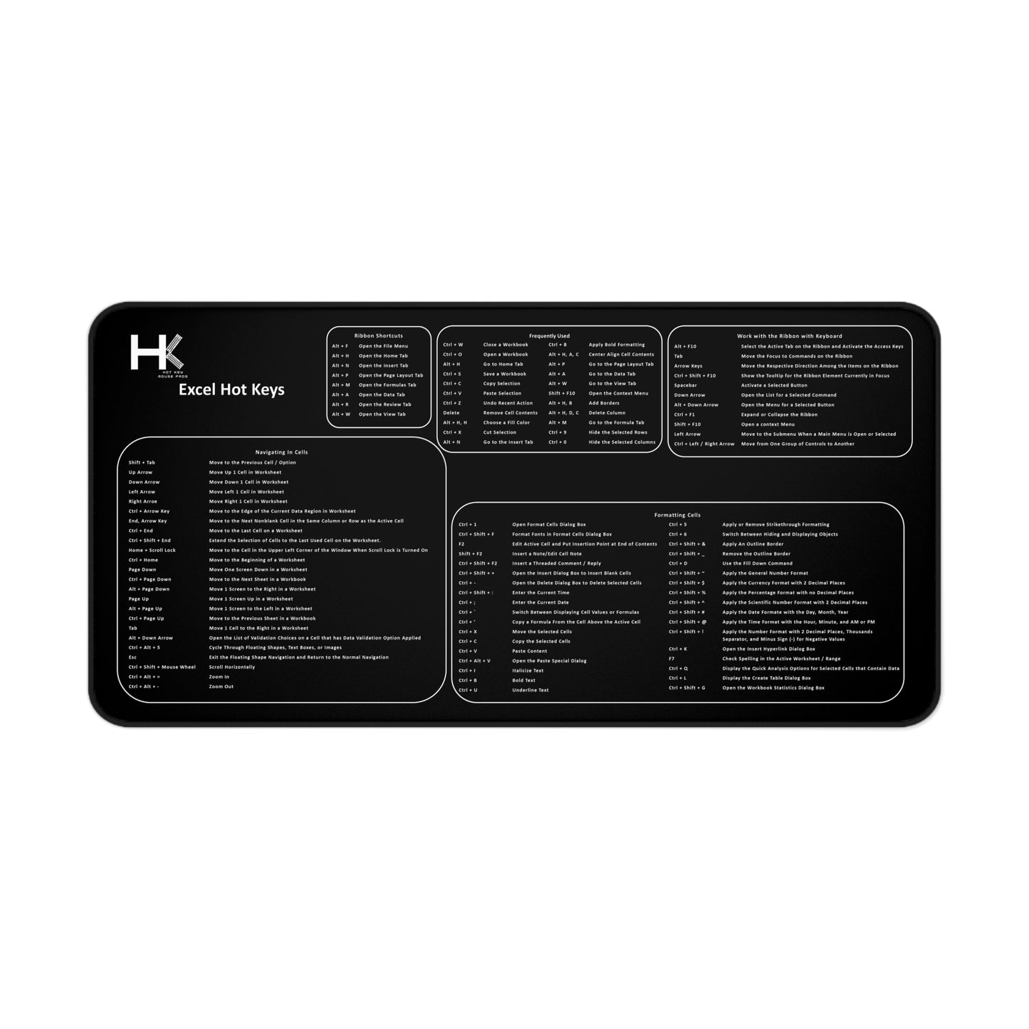 Windows Excel Hot Keys Mouse Pad XL