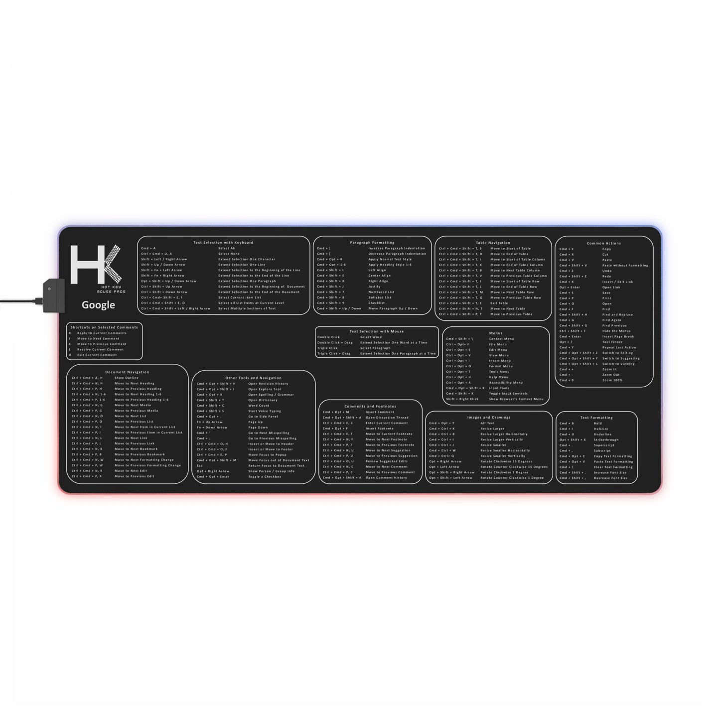 Mac Google XL LED Hot Key Mouse Pad