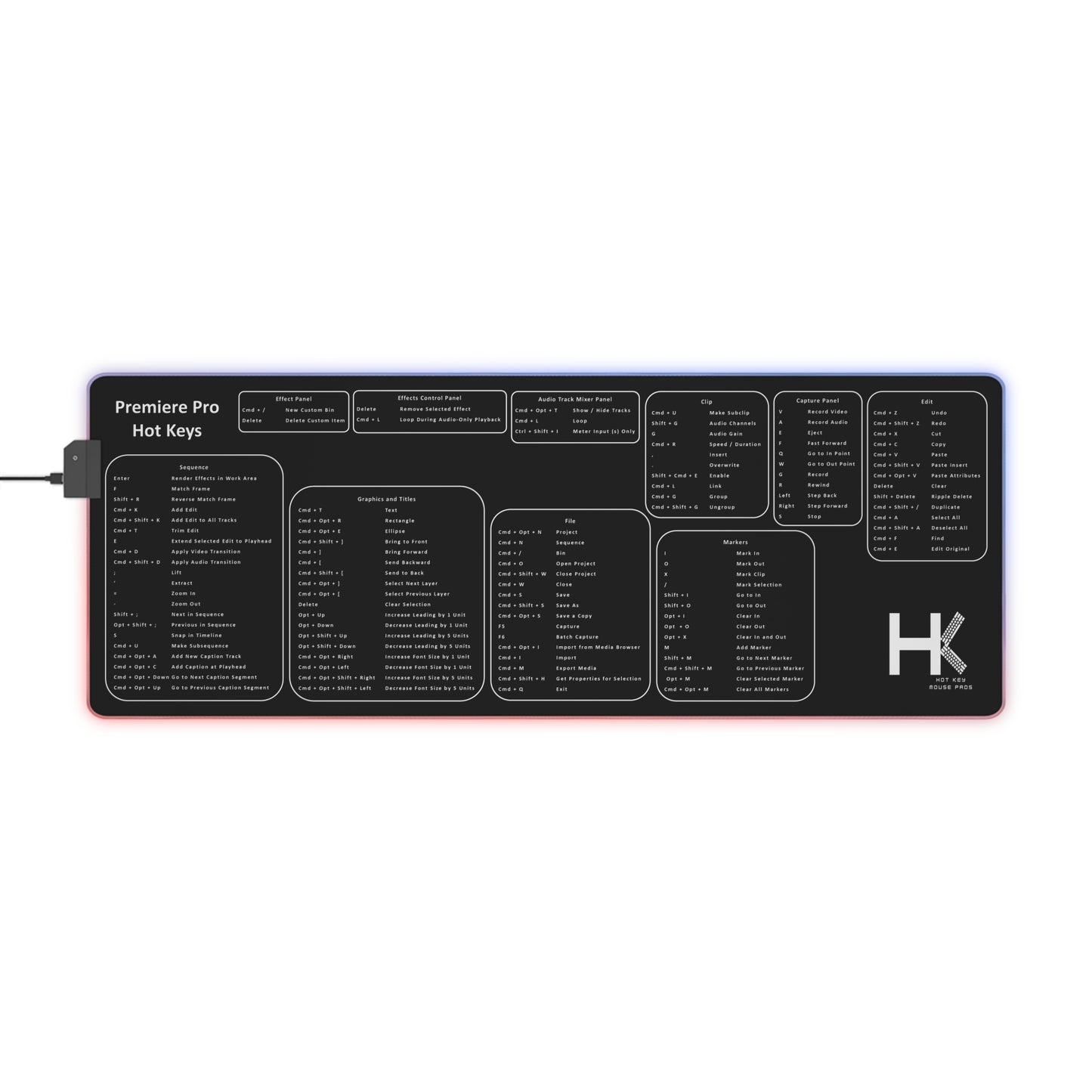 Mac Premiere Pro LED Hot Key Mouse Pad Large