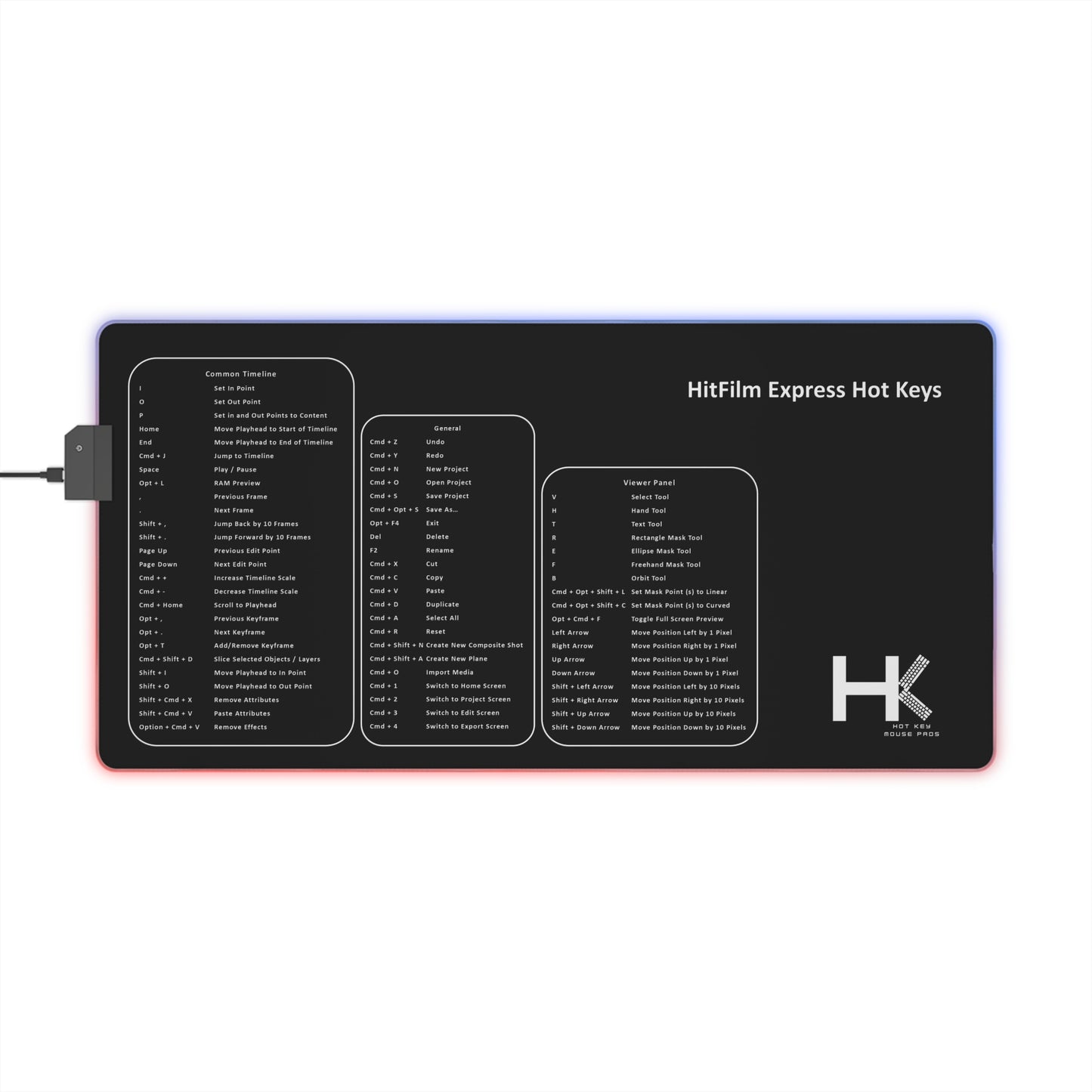 Mac Hitfilm Express Hot Keys LED Gaming Mouse Pad Small