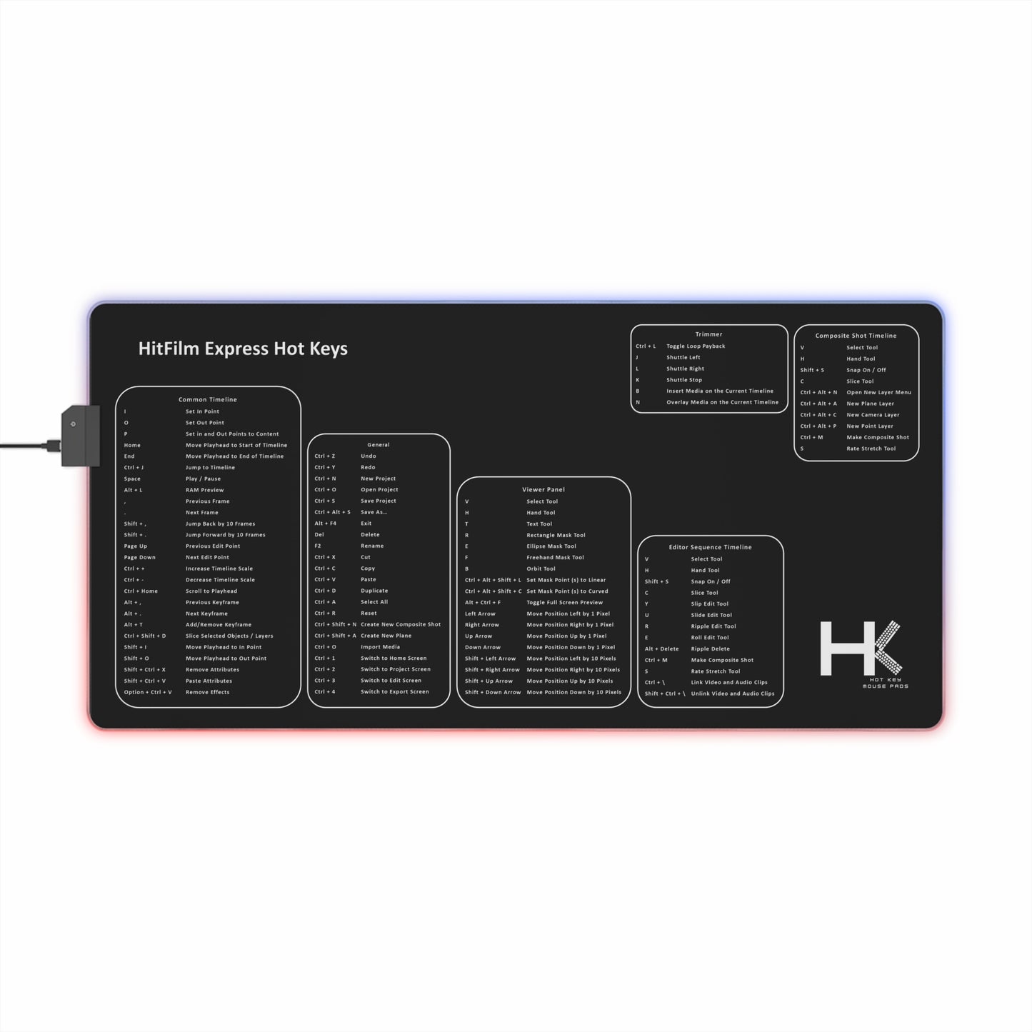 Windows Hitfilm Express Hot Keys LED Gaming Mouse Pad Medium