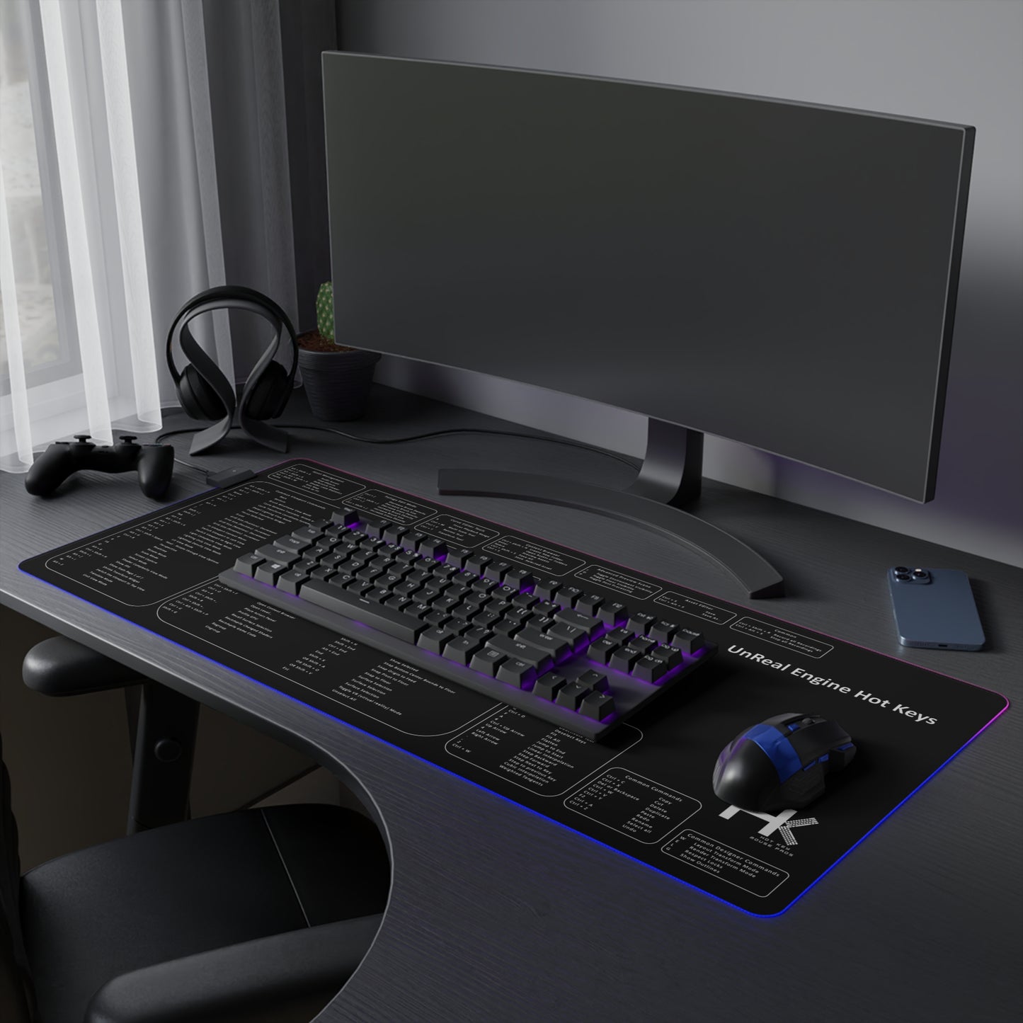 Windows UnReal Engine Hot Keys LED XL Mouse Pad