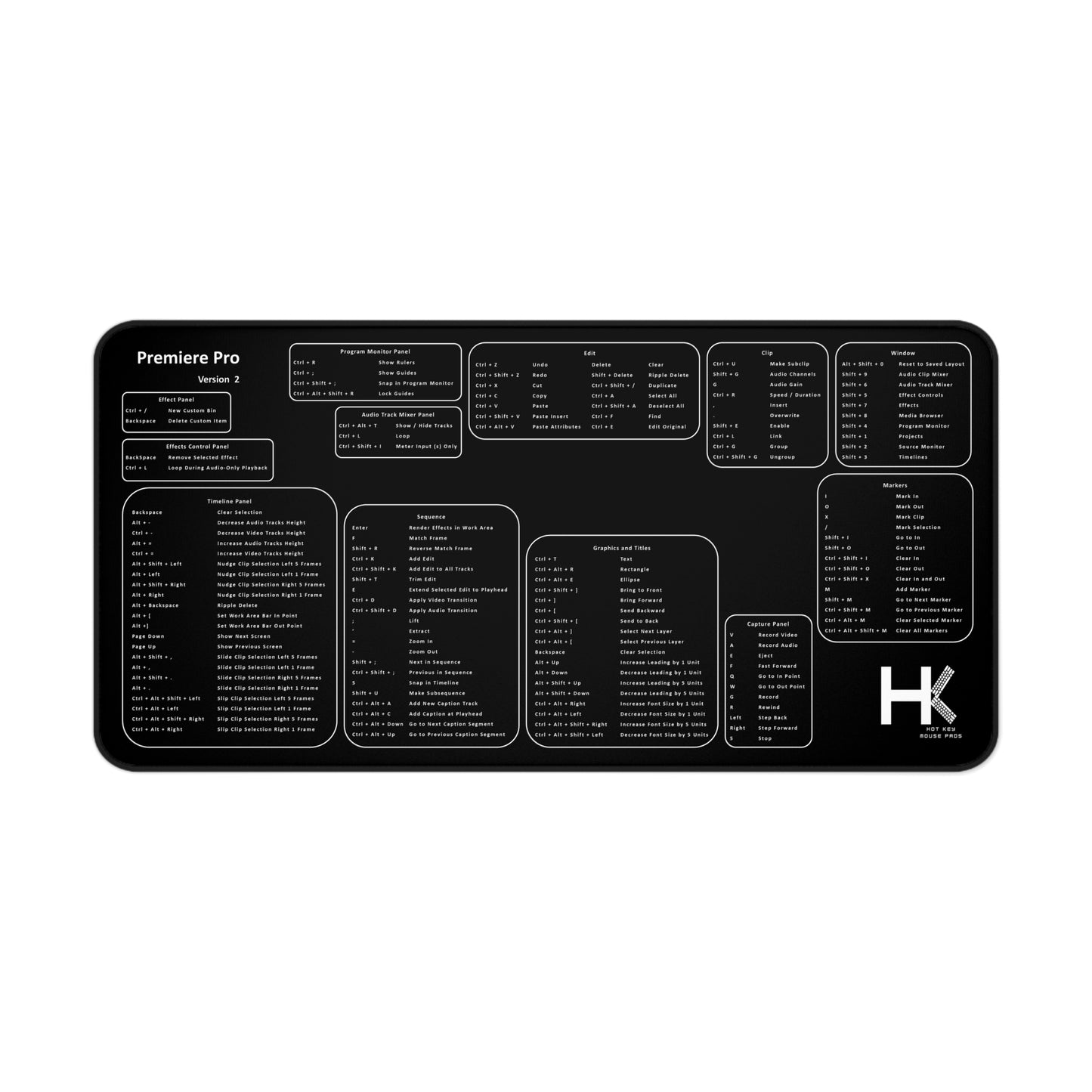 Windows Premiere Pro Version 2 Hot Key Mouse Pad XL