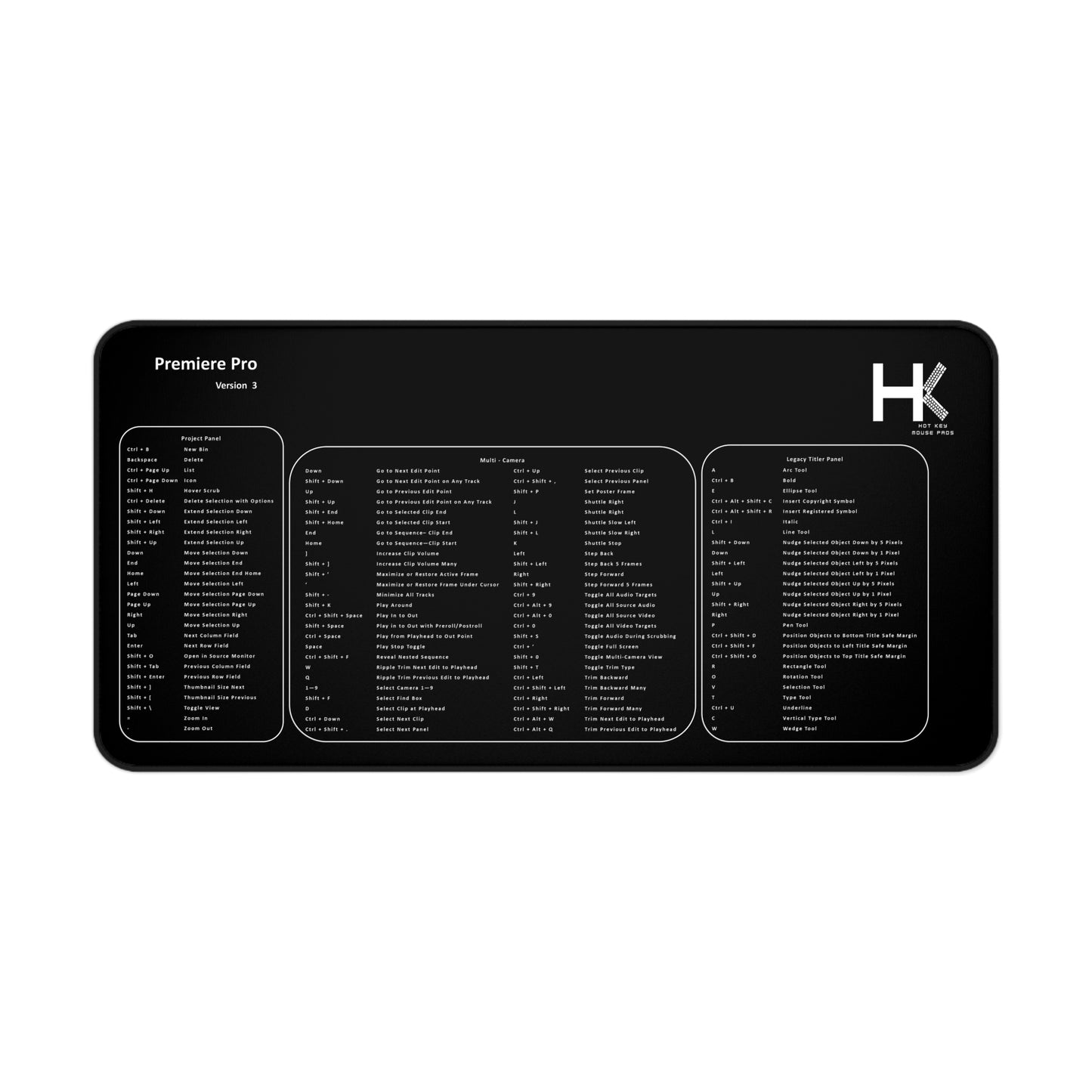 Windows Premiere Pro Version 3 Hot Key Mouse Pad XL