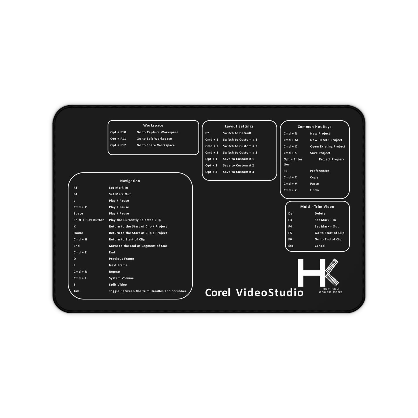 Mac Corel VideoStudio Hot Keys Mouse Pad Medium