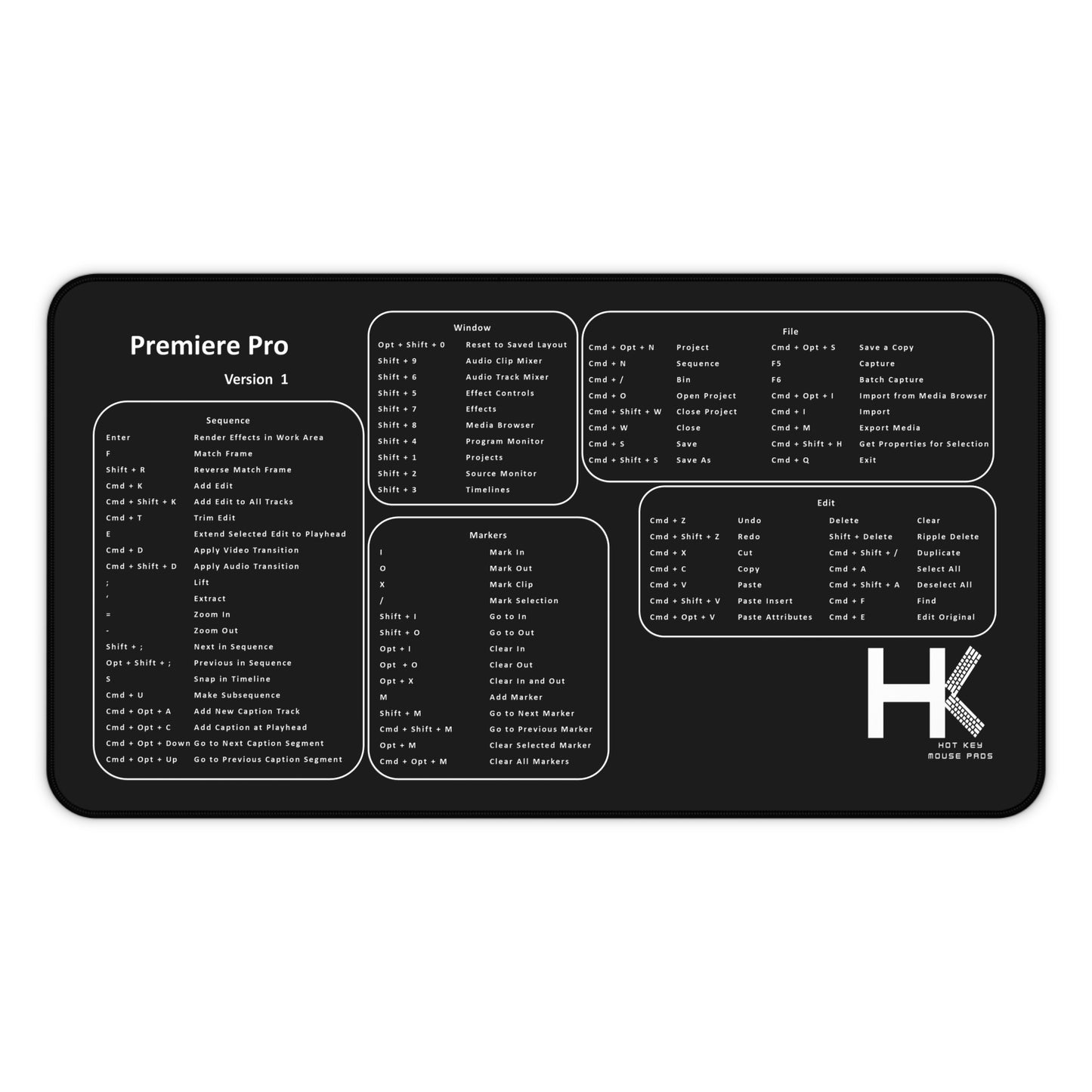 Mac Premiere Pro Version 1 Hot Key Mouse Pad Large