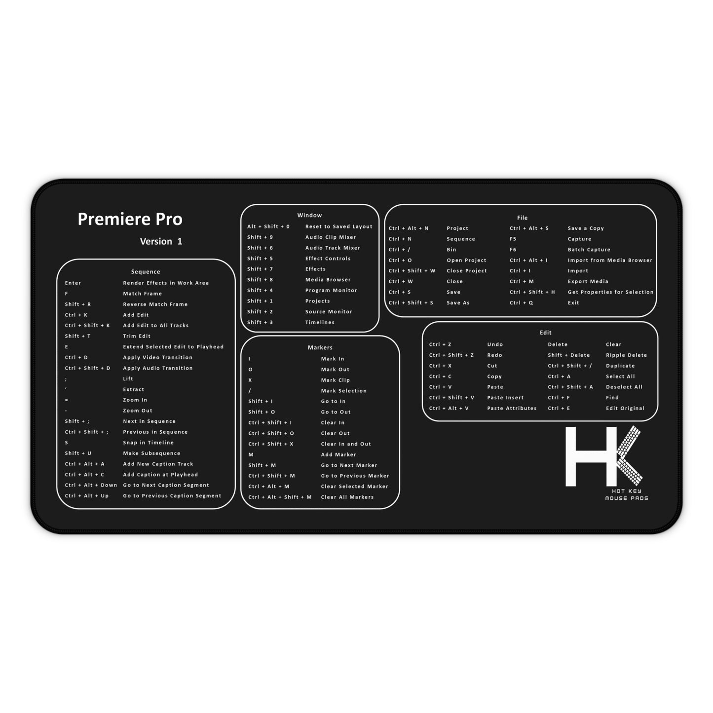 Windows Premiere Pro Version 1 Hot Key Mouse Pad Large