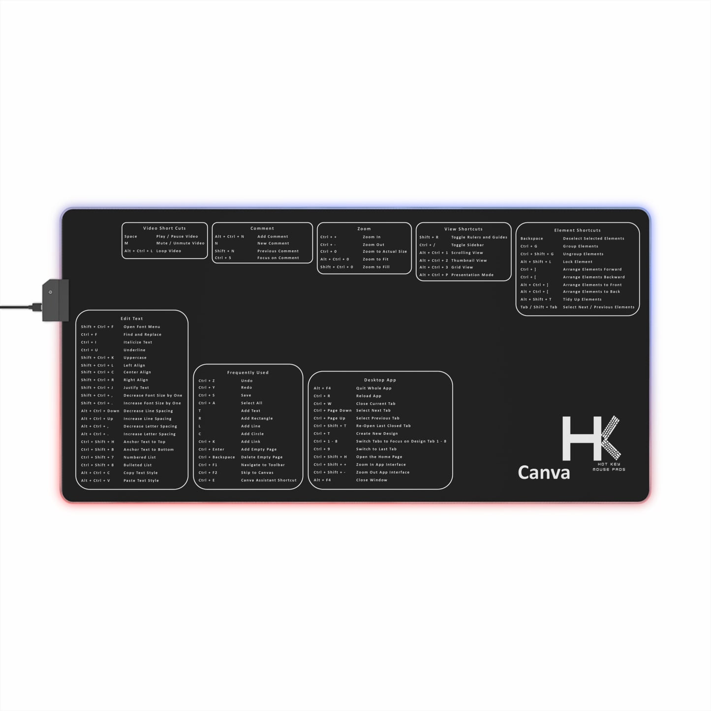 Windows Canva Hot Key LED Mouse Pad Medium