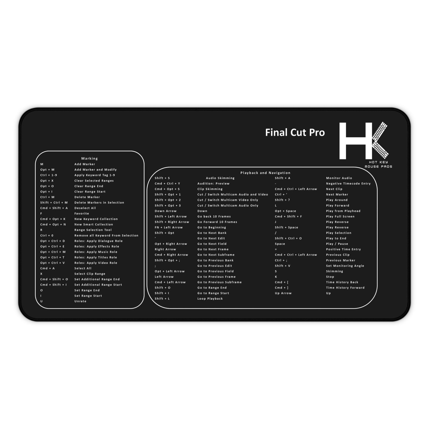 Mac Final Cut Pro Large Hot Key Mouse Pad