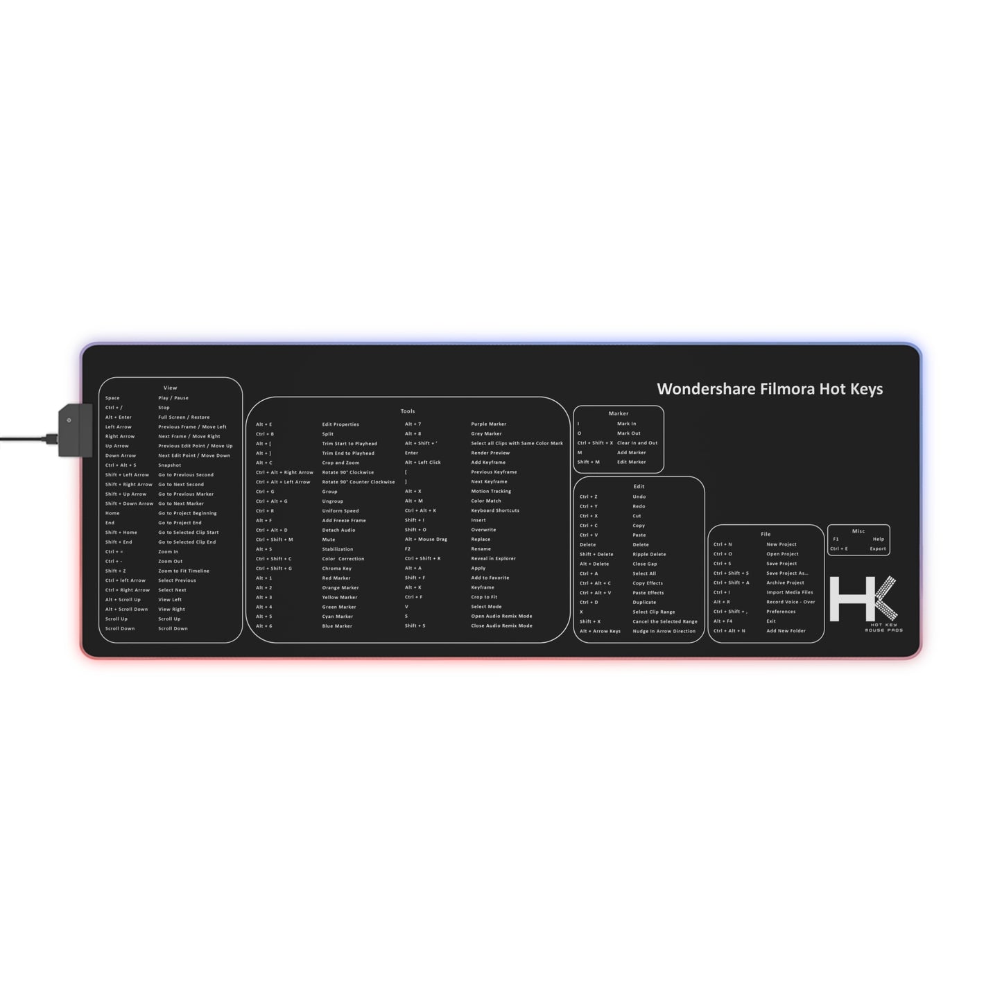 Windows Wondershare Filmora Large Hot Key LED Mouse Pad