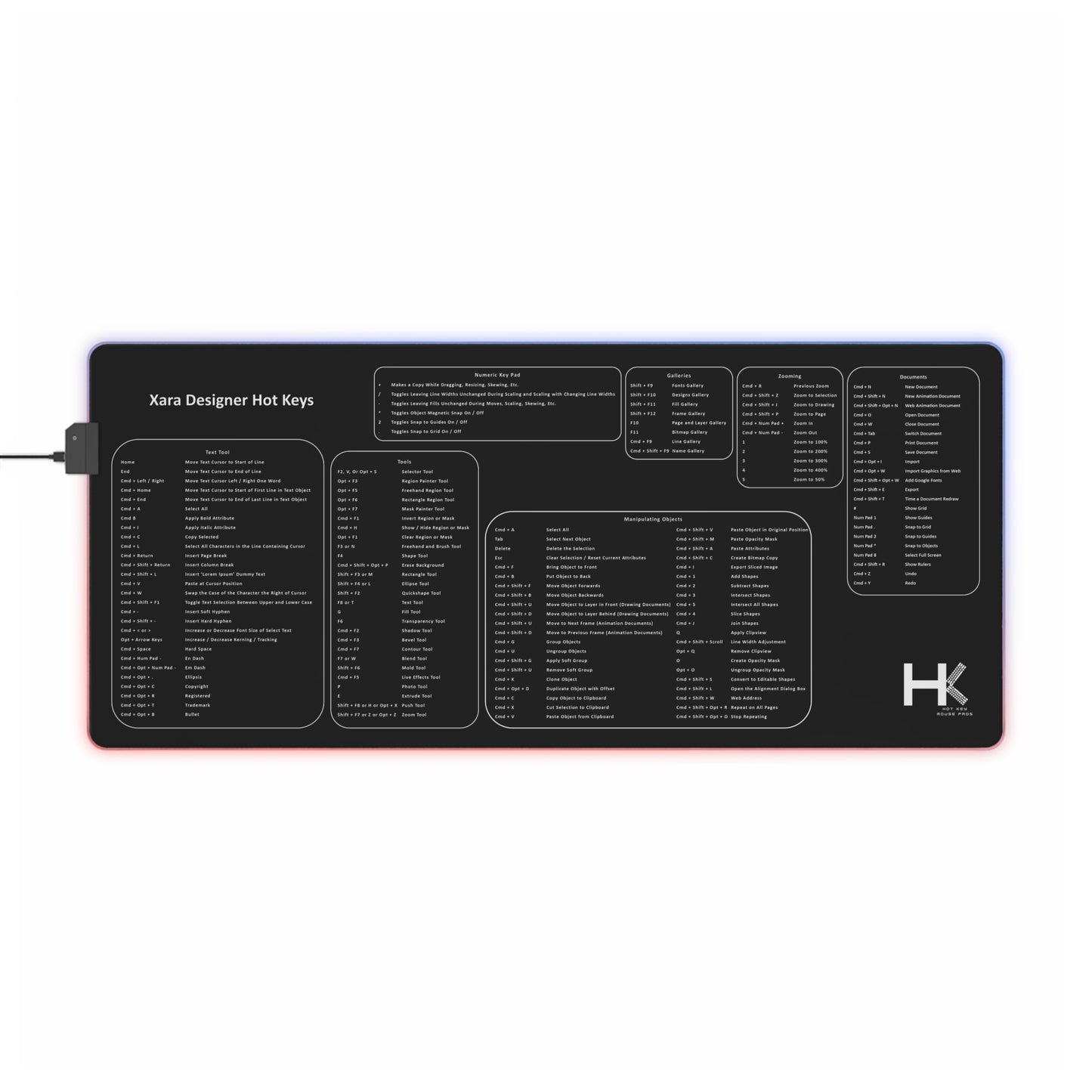 Mac Xara Designer Hot Key LED Gaming Mouse Pad XL