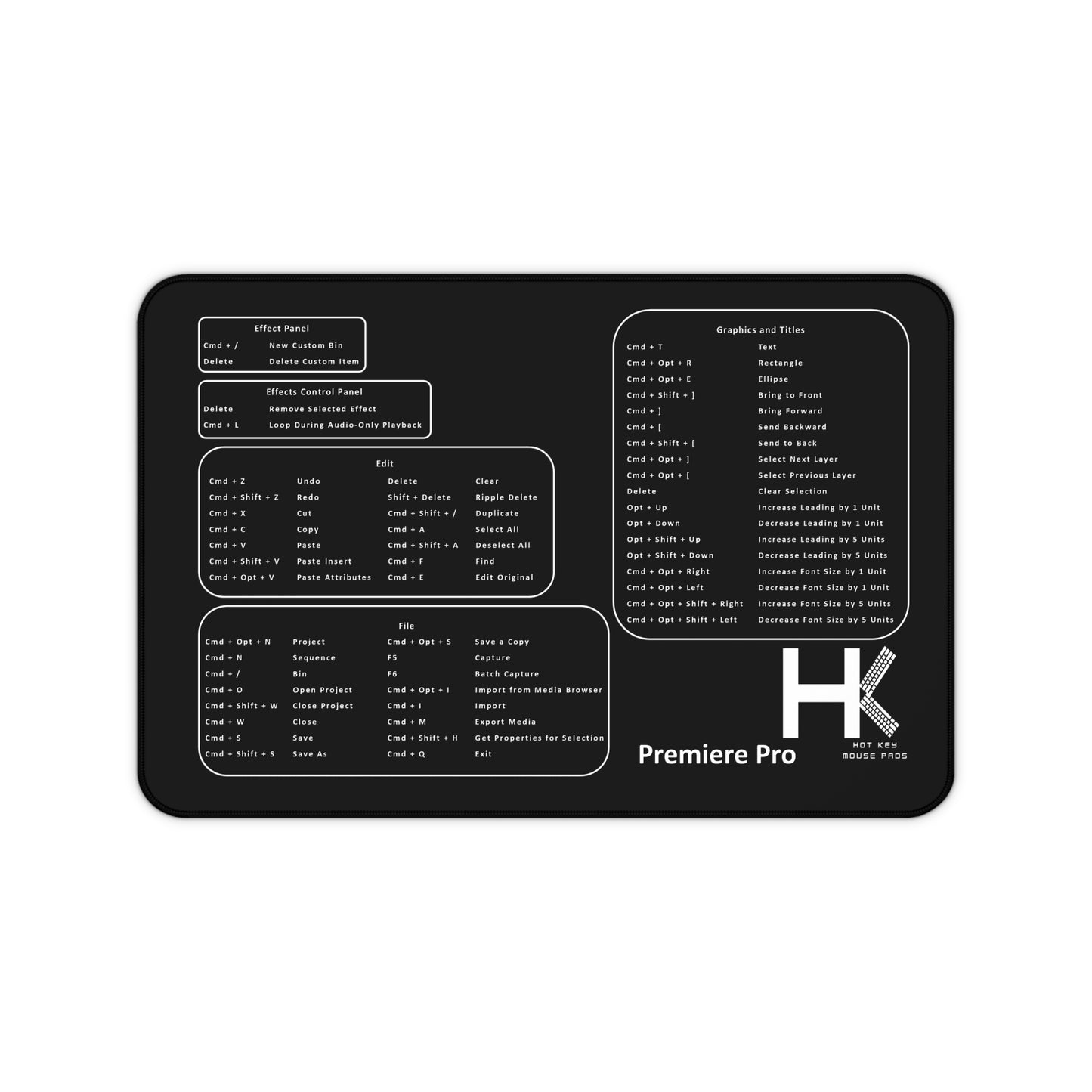 Mac Premiere Pro Hot Key Mouse Pad Medium