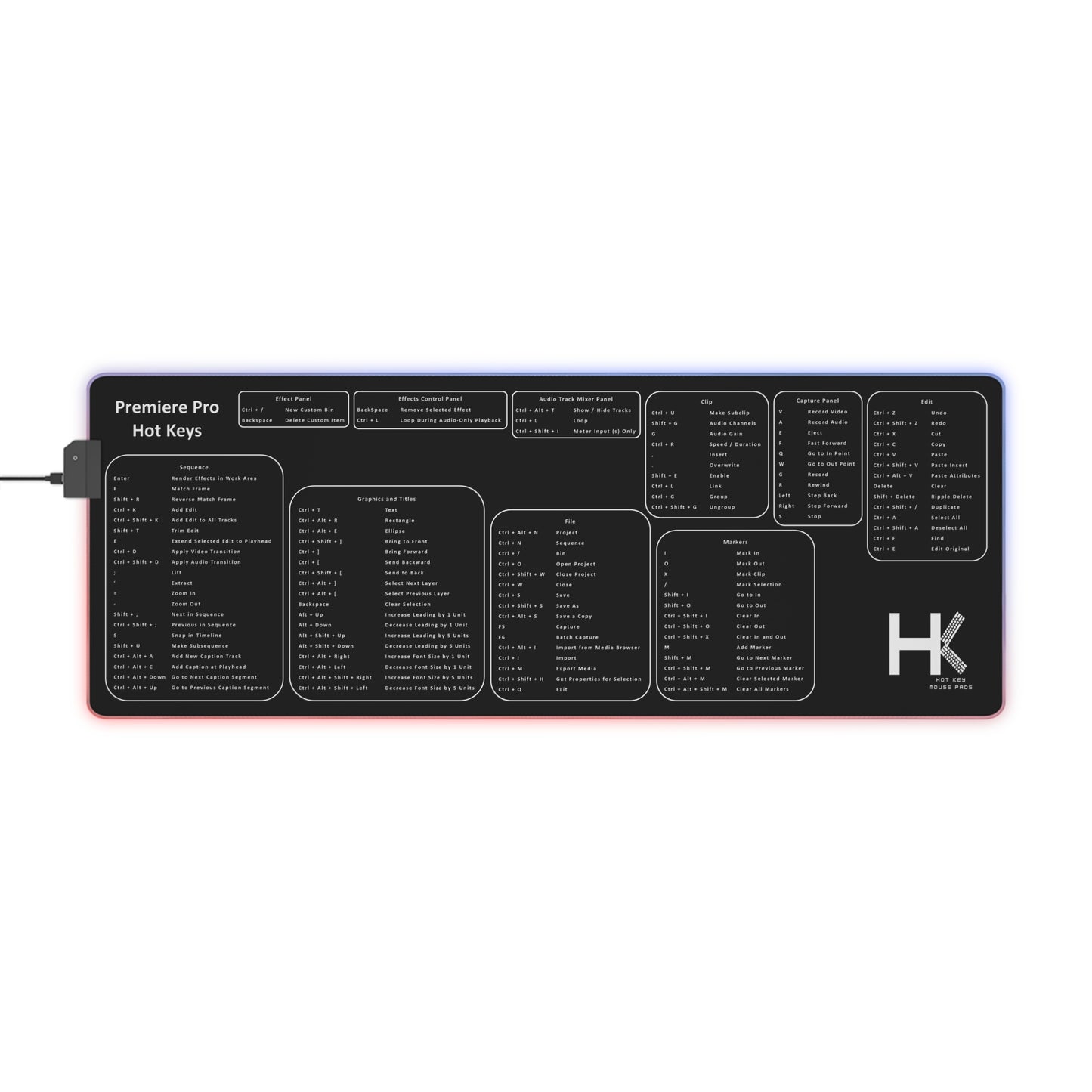 Windows Premiere Pro LED Hot Key Mouse Pad Large