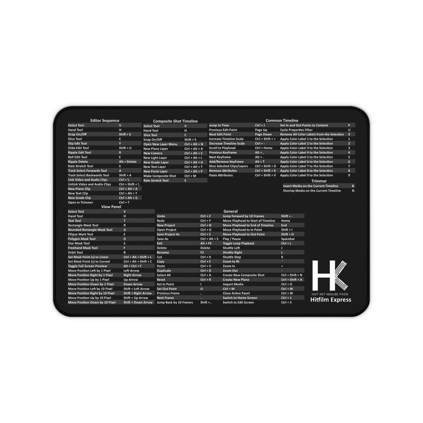 Windows HitFilm Express Hot Key Mouse Pad - Ultimate Shortcut Key Mouse Pad