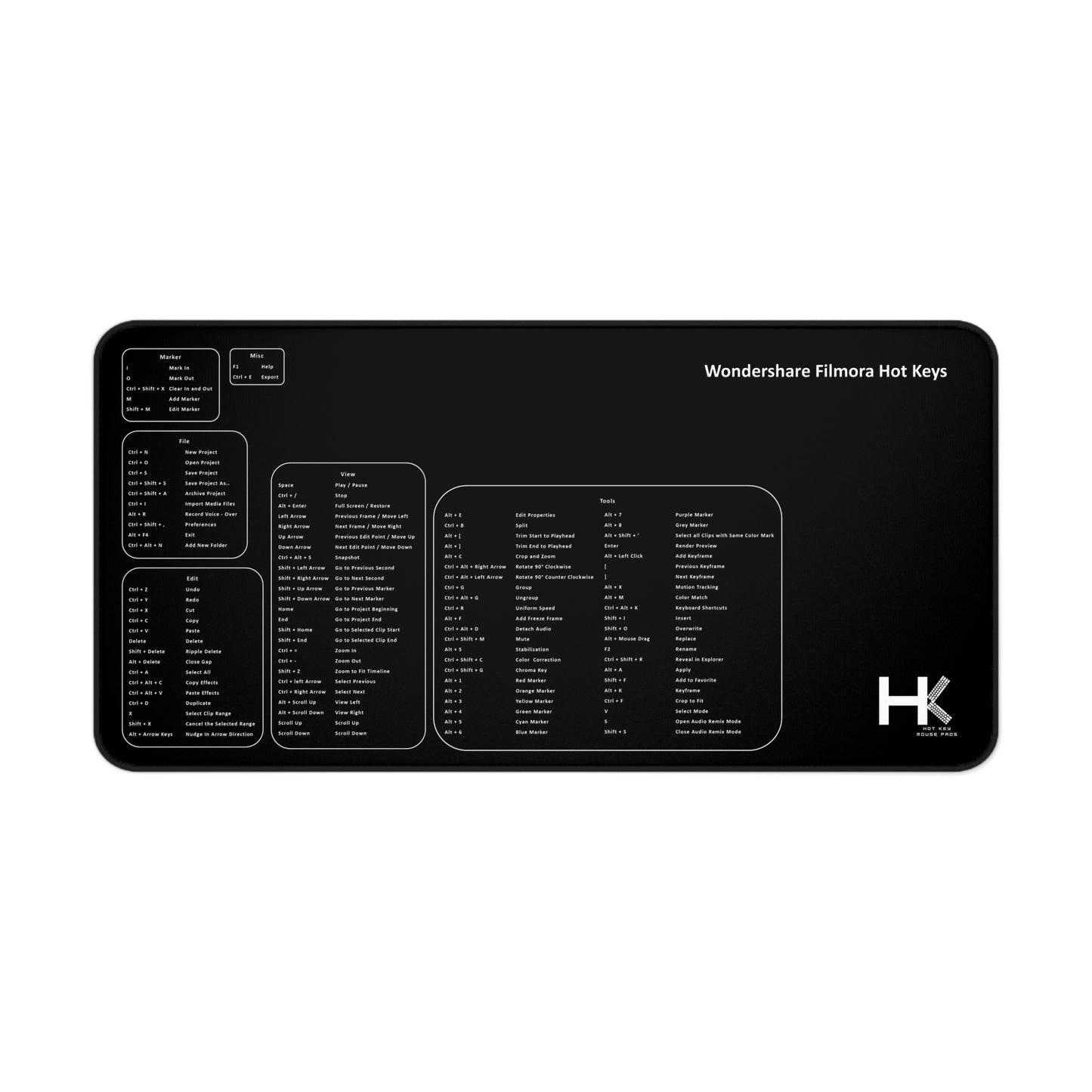 Windows Wondershare Filmora XL Hot Key Mouse Pad